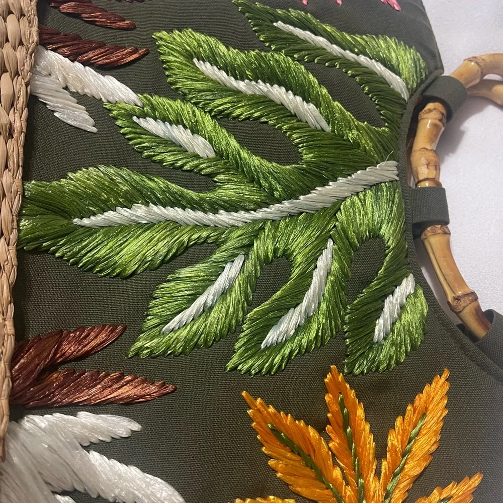Embroidered Tropical Bamboo Handle Straw Handbag | Boho
Resort - Picture 3 of 6